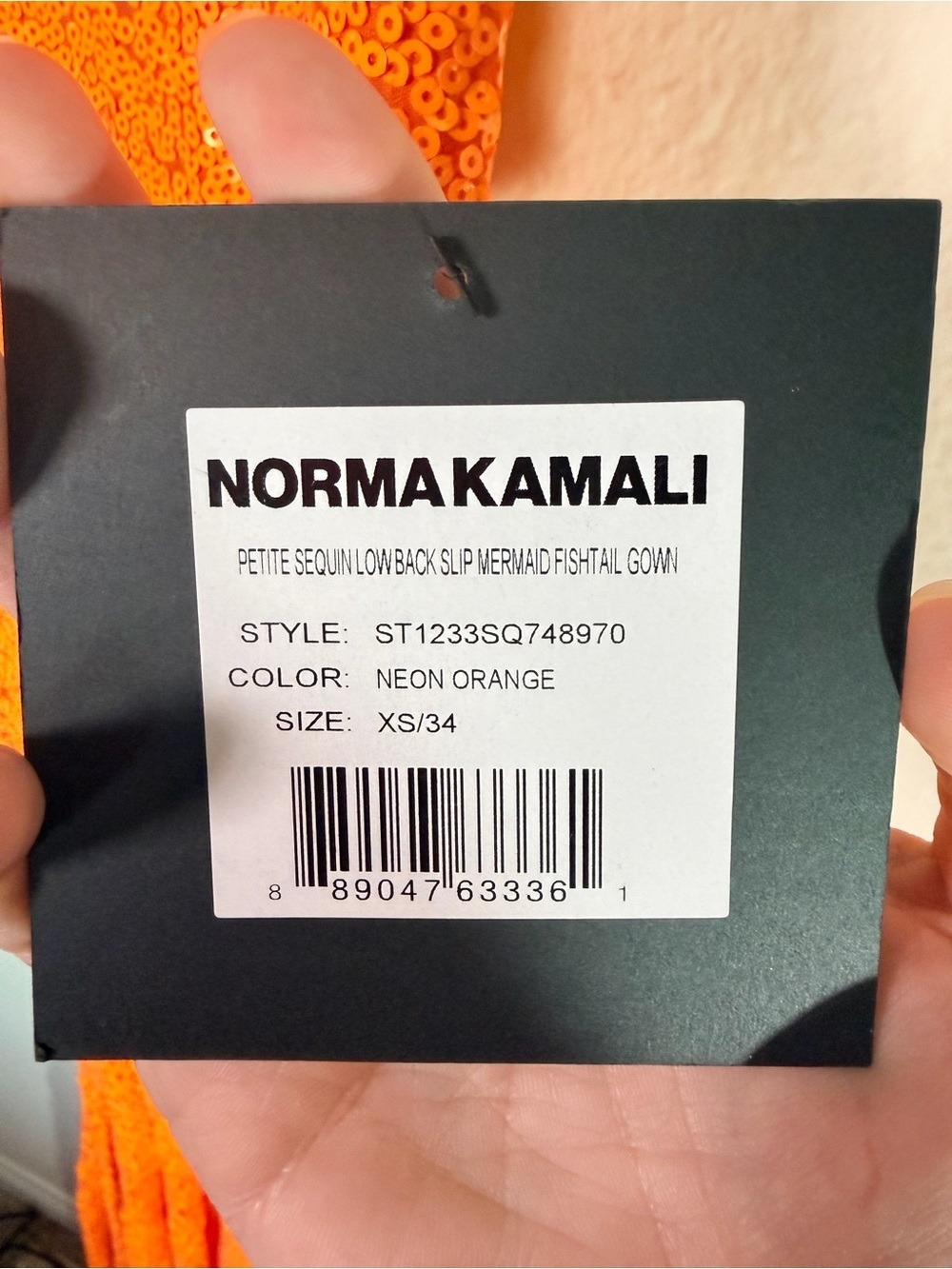 Norma Kamali Sequin Low Back Mermaid Gown Neon Orange XS NWT $595 - Picture 2 of 14